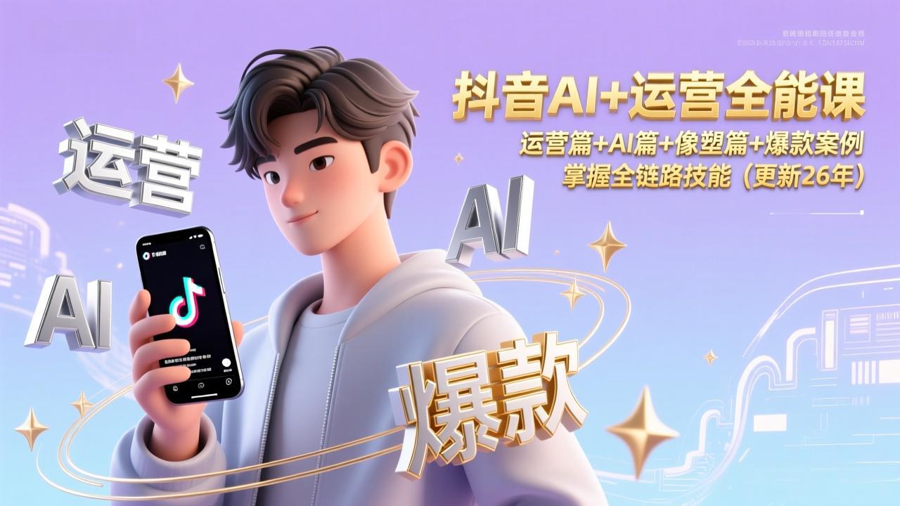 抖音AI+运营全能课，运营篇+AI篇+像塑篇+爆款案例，掌握全链路技能(更新26年-优创库云网创