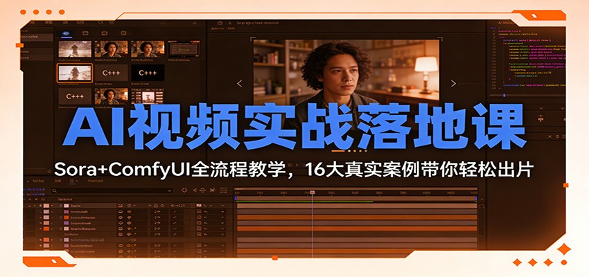 AI视频实战落地课：Sora+ComfyUI全流程教学，16大真实案例带你轻松出片-优创库云网创