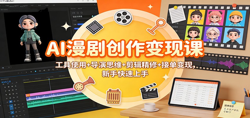 AI漫剧创作变现课：工具使用+导演思维+剪辑精修+接单变现，新手快速上手-优创库云网创