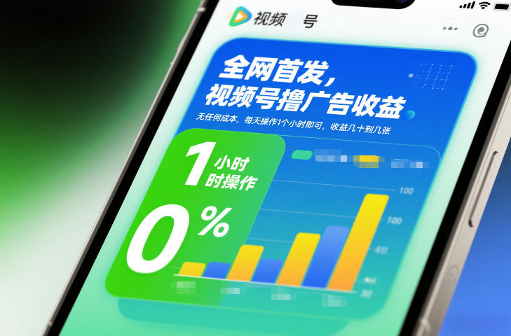 全网首发，视频号撸广告收益，无任何成本，每天操作1个小时即可，收益几十到几张-优创库云网创