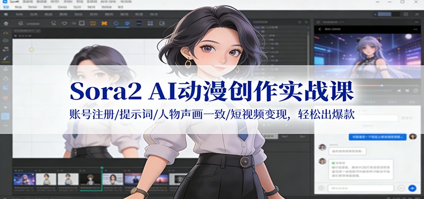 Sora2 AI动漫创作实战课：账号注册/提示词/人物声画一致/短视频变现，轻松出爆款-优创库云网创