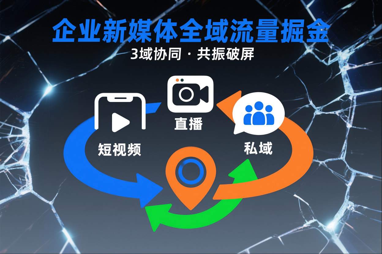 短视频全域商业模式，企业新媒体全域流量掘金，3域协同，共振破屏，短视频-直播-私域-地域-优创库云网创