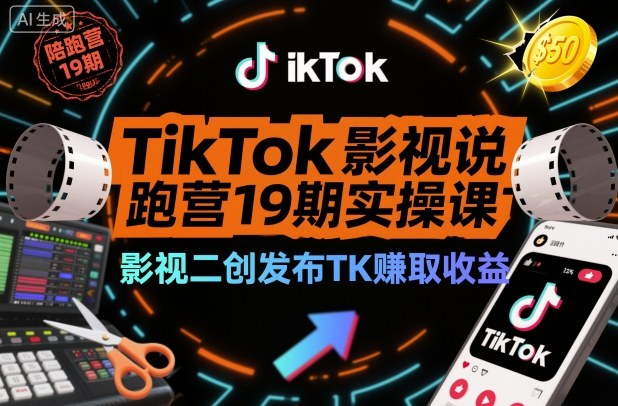 TikTok影视解说陪跑营19期实操课，影视二创发布TK賺取收益，万播收益50美金(更新)-优创库云网创