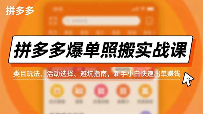 拼多多爆单照搬实战课，类目玩法、活动选择、避坑指南，新手小白快速出单赚钱-优创库云网创