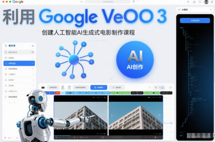 利l用Google Veo 3创建人工智能AI生成式电影制作课程，使用人工智能的力量创建令人惊叹的视频-优创库云网创