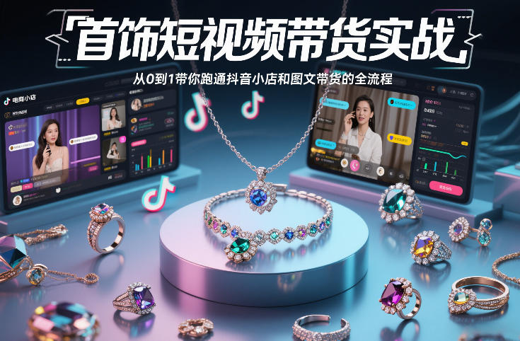 首饰短视频带货实战，从0到1带你跑通抖音小店和图文带货的全流程-优创库云网创