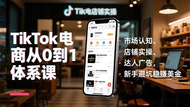 TikTok电商从0到1体系课，市场认知、店铺实操、达人广告，新手避坑稳赚美金-优创库云网创