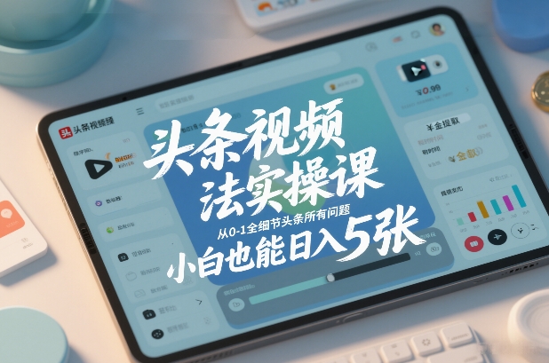 头条视频玩法实操课，从0-1全细节头条所有问题，小白也能日入5张-优创库云网创