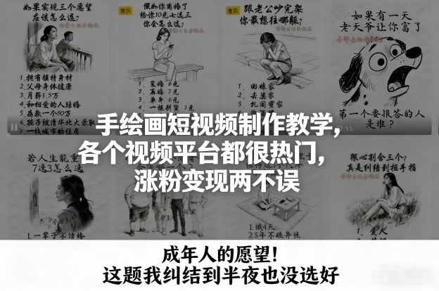 手绘画短视频制作教学，各个视频平台都很热门，涨粉变现两不误-优创库云网创