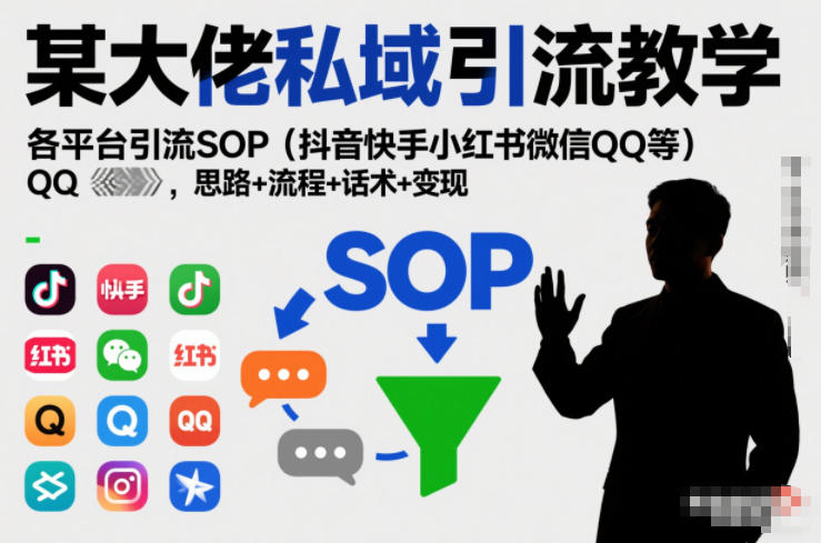 某大佬私域引流教学，各平台引流SOP(抖音快手小红书微信QQ等)，思路+流程+话术+变现-优创库云网创