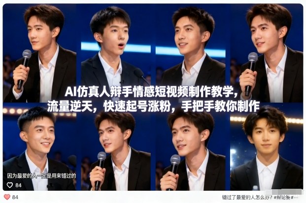 AI仿真人辩手情感短视频制作教学，流量逆天，快速起号涨粉，手把手教你制作-优创库云网创