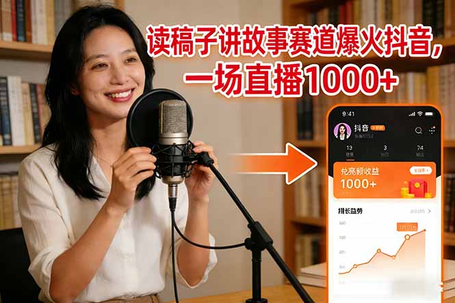 读稿子讲故事赛道爆火抖音，一场直播日入1000+-优创库云网创