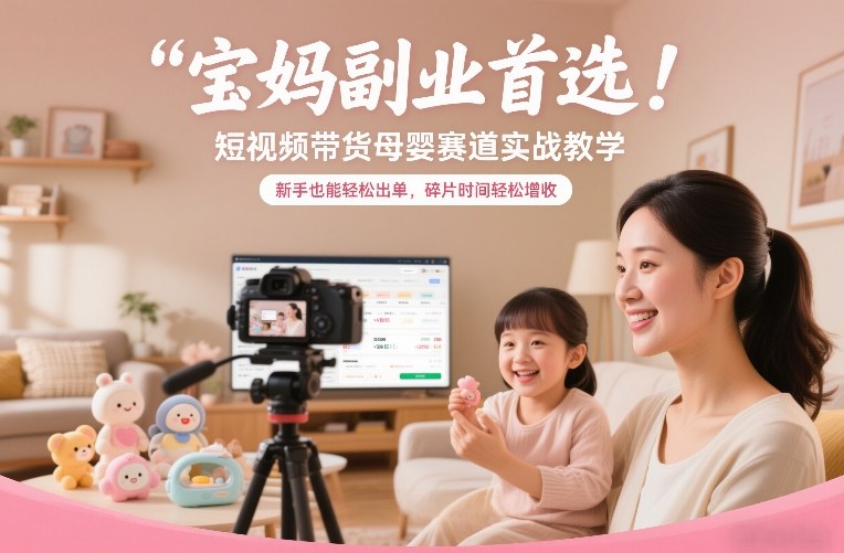 宝妈副业首选！短视频带货母婴赛道实战教学，新手也能轻松出单，碎片时间轻松增收-优创库云网创
