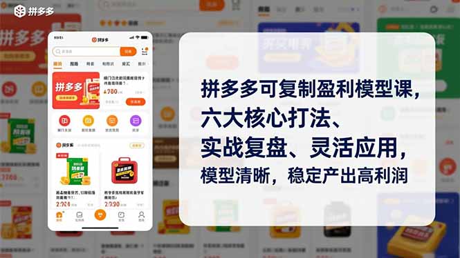 拼多多可复制盈利模型课，六大核心打法、实战复盘、灵活应用，模型清晰，稳定产出高利润-优创库云网创
