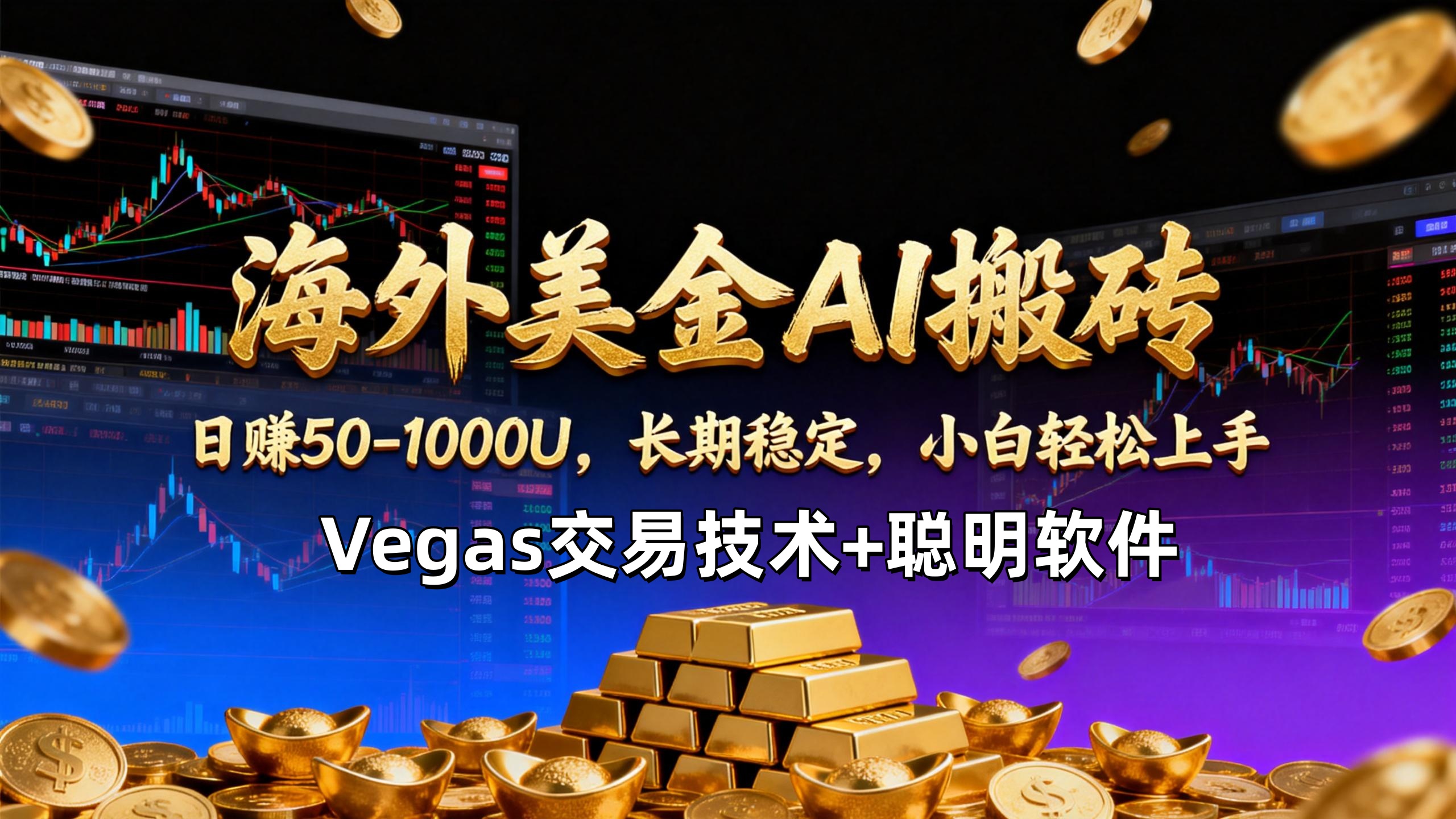 【海外美金AI搬砖】Vegas交易技术+聪明软件，日赚50-1000U，长期稳定，小白轻松上手。-优创库云网创
