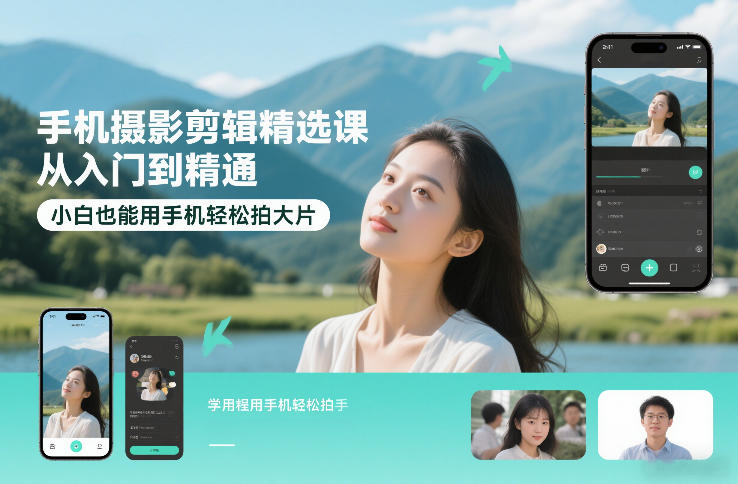 手机摄影剪辑精选课，从入门到精通，小白也能用手机轻松拍大片-优创库云网创