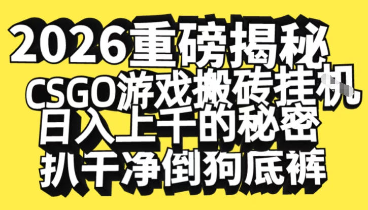 2026开年重磅解密，CSGO游戏搬砖挂G日入1k+的秘密，把倒狗的底裤扒干【揭秘】-优创库云网创