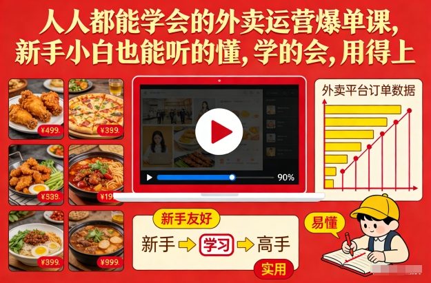 人人都能学会的外卖运营爆单课，新手小白也能听的懂，学的会，用得上-优创库云网创