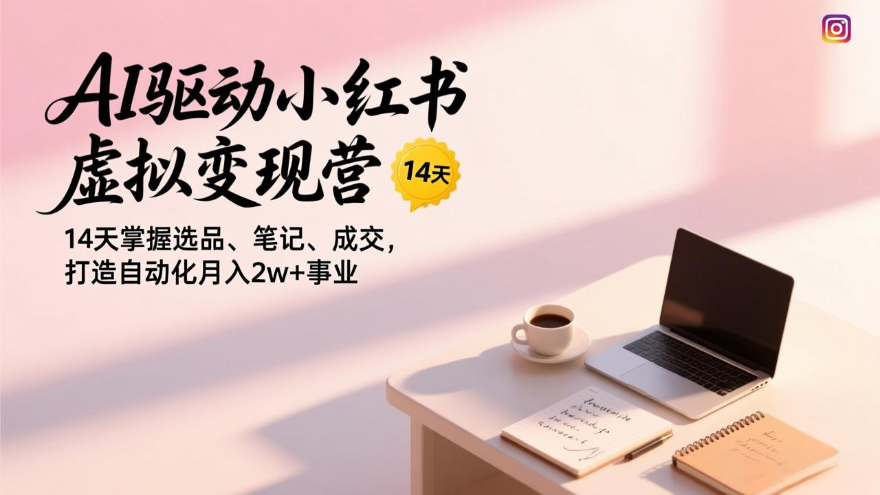 AI驱动小红书虚拟变现营，14天掌握选品、笔记、成交，打造自动化月入2w+事业-优创库云网创