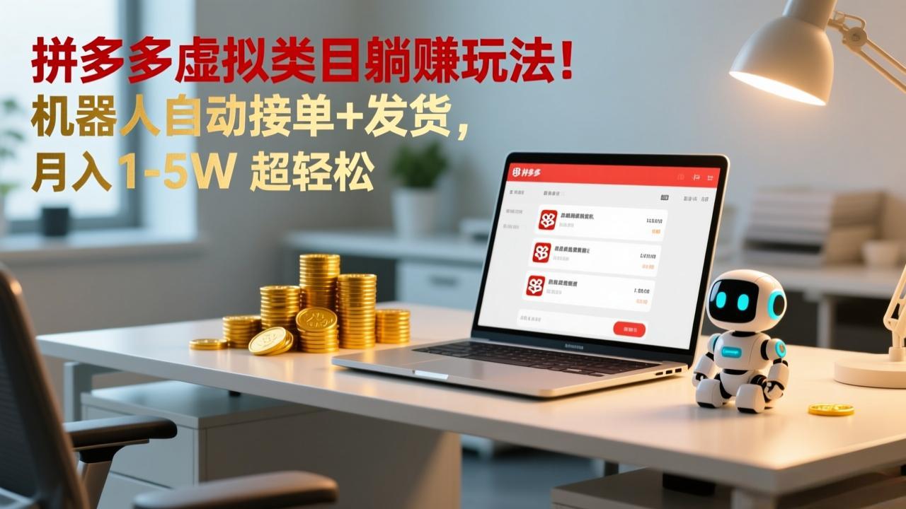 多多虚拟类目躺赚玩法！机器人自动接单+发货，月入 1-5W 超轻松-优创库云网创