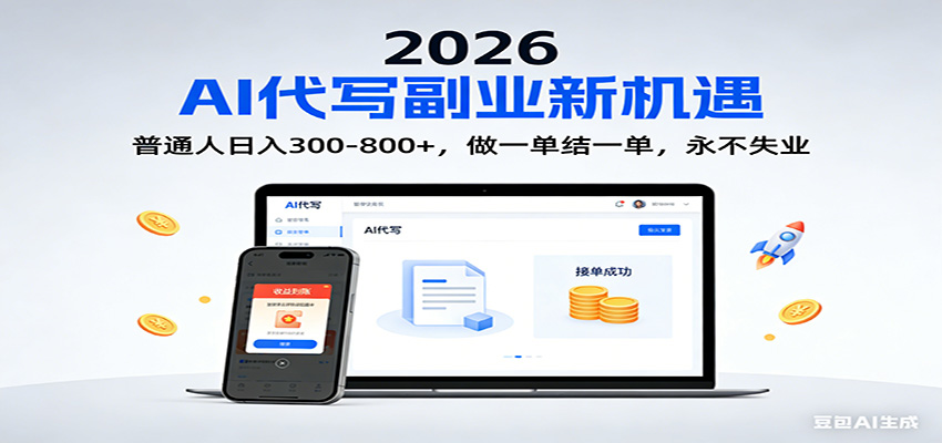2026 副业首选！AI 代写日入 300-800，普通人0门槛，做一单结一单！-优创库云网创