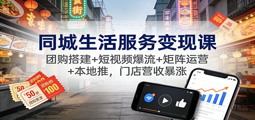 同城生活服务变现课：团购搭建+短视频爆流+矩阵运营+本地推，门店营收暴涨-优创库云网创