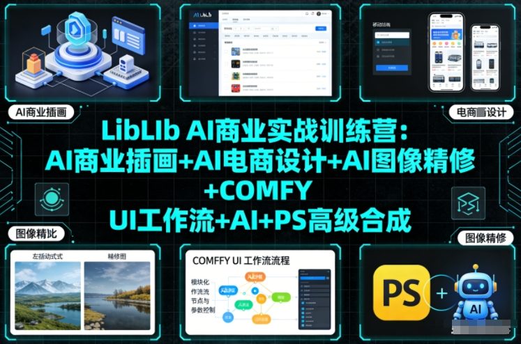 LibLIb AI商业实战训练营：AI商业插画+AI电商设计+AI图像精修+COMFY UI工作流+AI+PS高级合成-优创库云网创