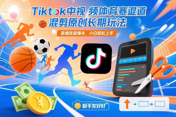 Tiktok中视频体育赛道混剪原创长期玩法，靠播放量賺米，小白轻松上手-优创库云网创