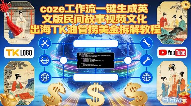 Coze扣子工作流一键生成英文版民间故事视频，文化出海TK油管捞美金拆解教程-优创库云网创