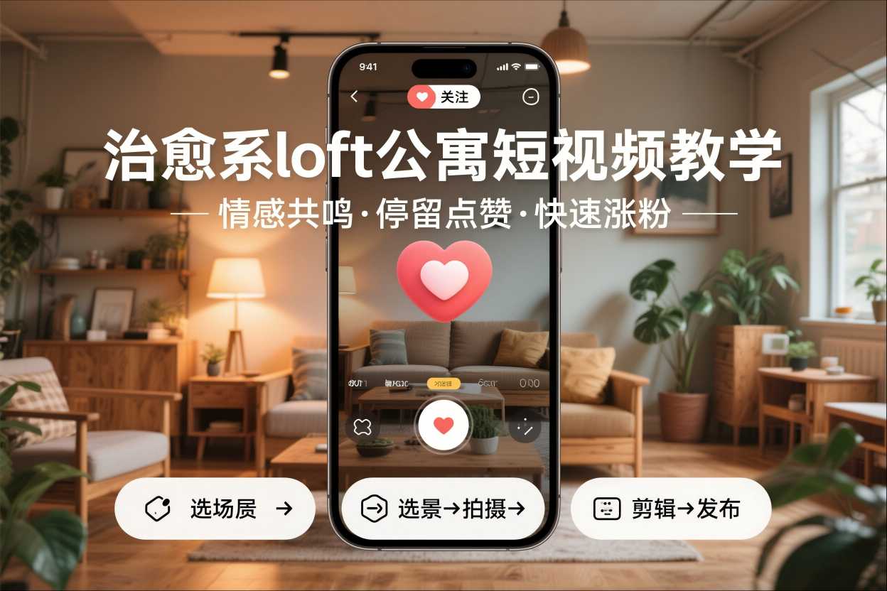 治愈系loft公寓短视频制作教学，情感共鸣引停留点赞关注，快速起号涨粉-优创库云网创