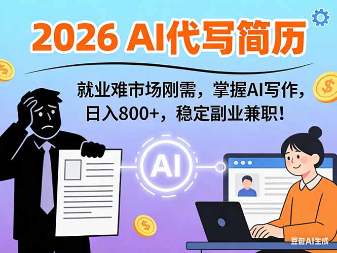 AI代写简历，超暴利，用万能模板月入1-3万实战教程，2026年市场刚需！-优创库云网创