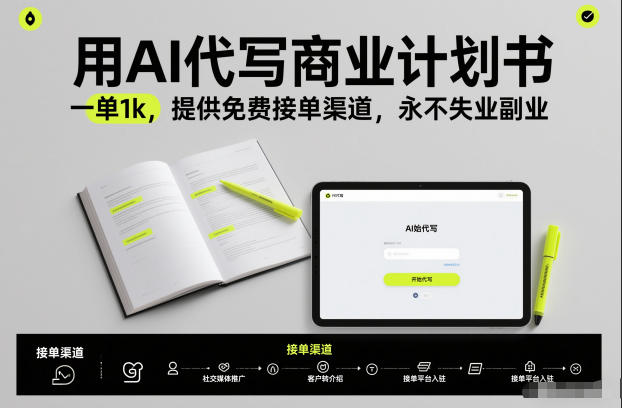 用AI代写商业计划书，一单1k，提供免费接单渠道，永不失业副业-优创库云网创