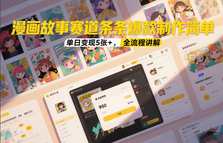 漫画故事赛道条条爆款制作简单，单日变现5张+，全流程讲解-优创库云网创