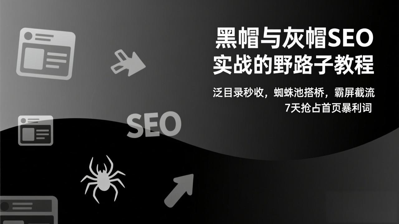黑帽与灰帽SEO实战的野路子教程：泛目录秒收，蜘蛛池搭桥，霸屏截流，7天抢占首页暴利词-优创库云网创