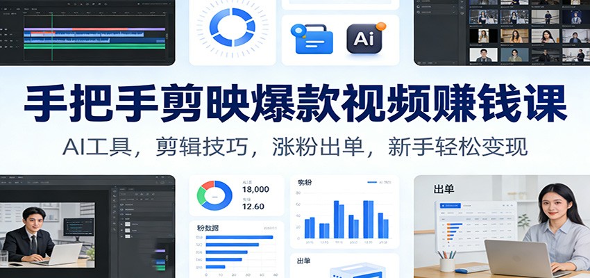 手把手剪映爆款视频赚钱课：AI工具，剪辑技巧，涨粉出单，新手轻松变现-优创库云网创