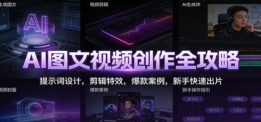 AI图文视频创作全攻略：提示词设计，剪辑特效，爆款案例，新手快速出片-优创库云网创