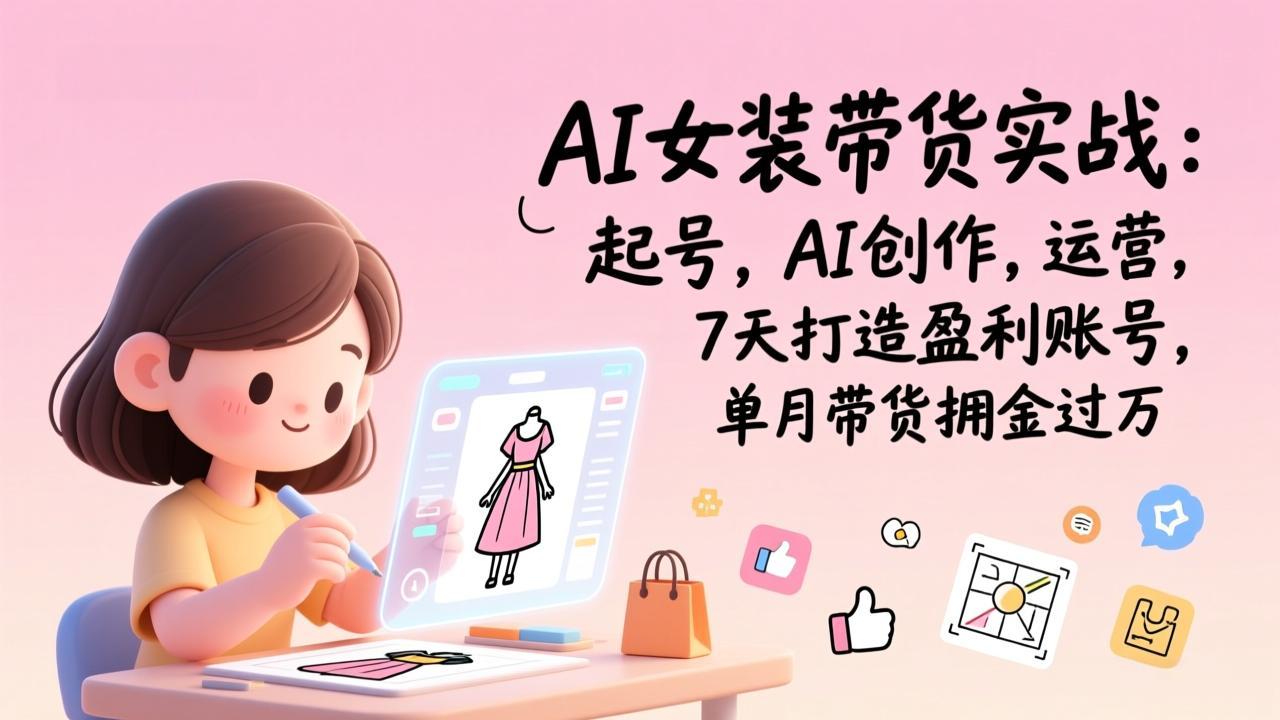 AI女装带货实战：起号，AI创作，运营，7天打造盈利账号，单月带货佣金过万-优创库云网创