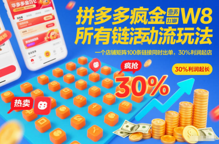 拼多多疯狂活动流玩法，所有链接全部打标，一个店铺矩阵100条链接同时出单，30%利润起店-优创库云网创