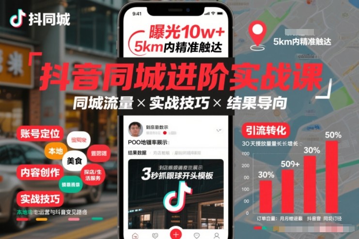抖音同城进阶实战课，助你同城流量拿到结果-优创库云网创