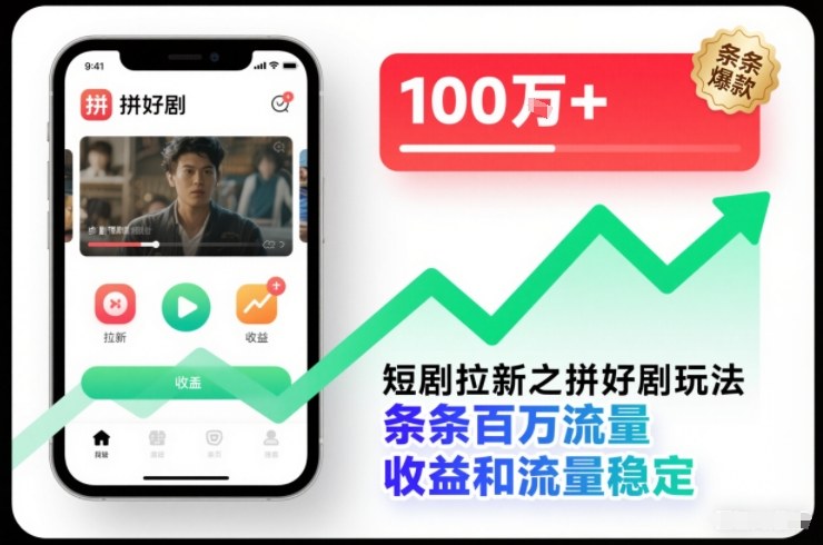 短剧拉新之拼好剧玩法，条条百万流量，收益和流量稳定-优创库云网创