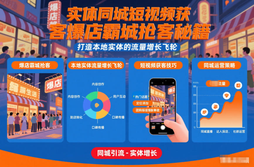 实体同城短视频获客爆店霸城抢客秘籍，打造本地实体的流量增长飞轮-优创库云网创