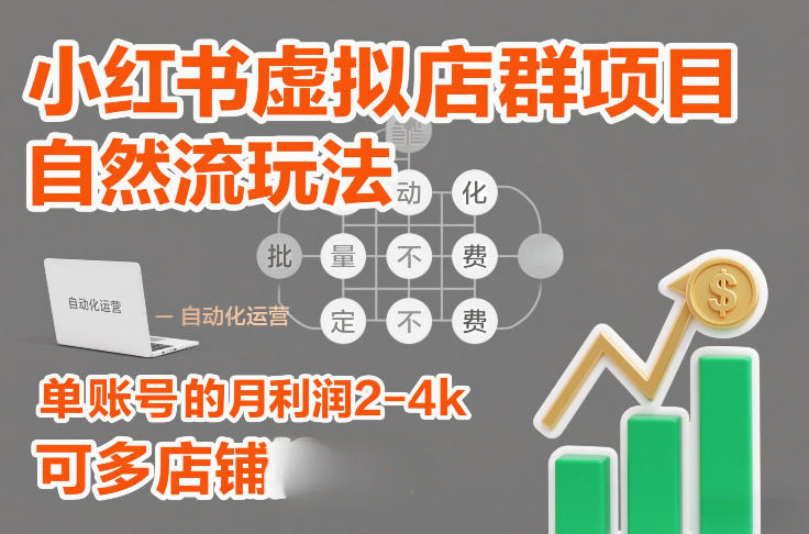 小红书虚拟店群项目，自然流玩法，批量自动化，稳定不费号，单账号的月利润2-4k，可多店矩阵-优创库云网创