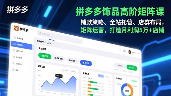 拼多多饰品高阶矩阵课，铺款策略、全站托管、店群布局，矩阵运营，打造月利润5万+店铺-优创库云网创