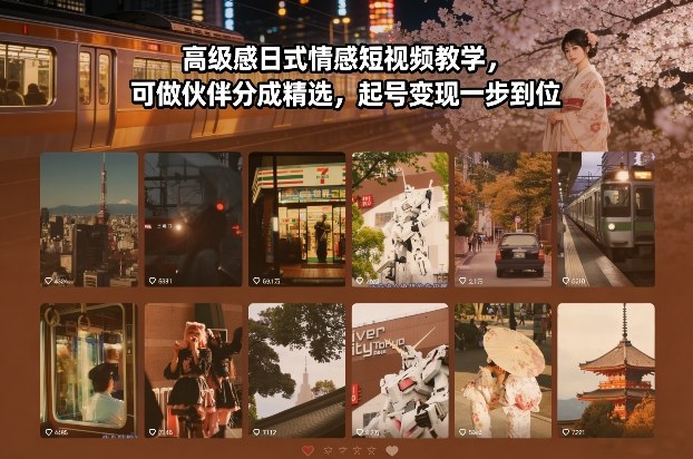 高级感日式情感短视频教学，可做伙伴分成精选，起号变现一步到位-优创库云网创